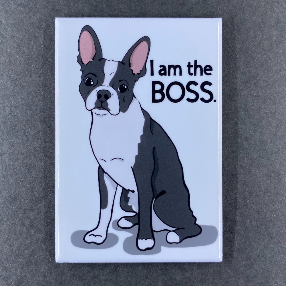 Funny Boston Terrier Dog Magnet, Handmade Retro Pet Portrait Art Decor Gift 2x3"